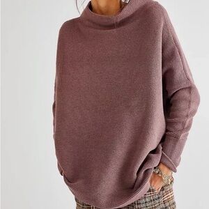 Free People Ottoman Slouchy Tunic Mauve Cowl Neck Knit Sweater Women’s Medium